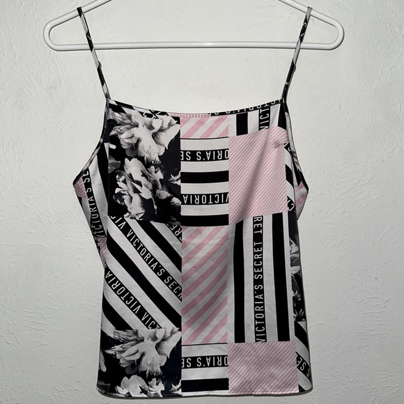 Victoria’s Secret graphic camisole spaghetti strap tank silky satin pink black M - Picture 3 of 9